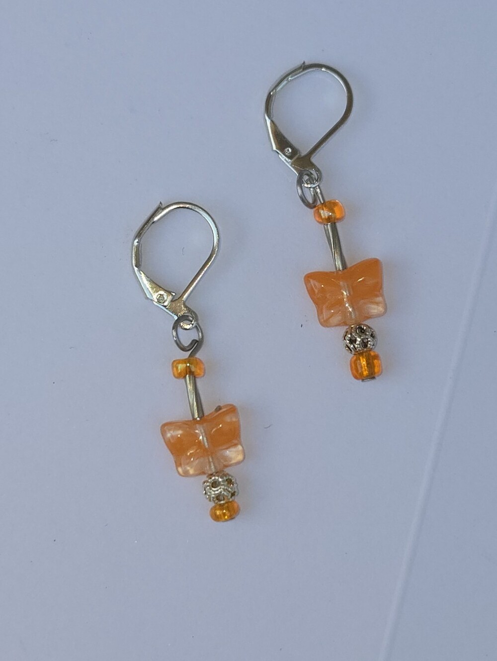 Orange Butterfly Glass Bead Drop Earrings - Surgical Stainless Steel